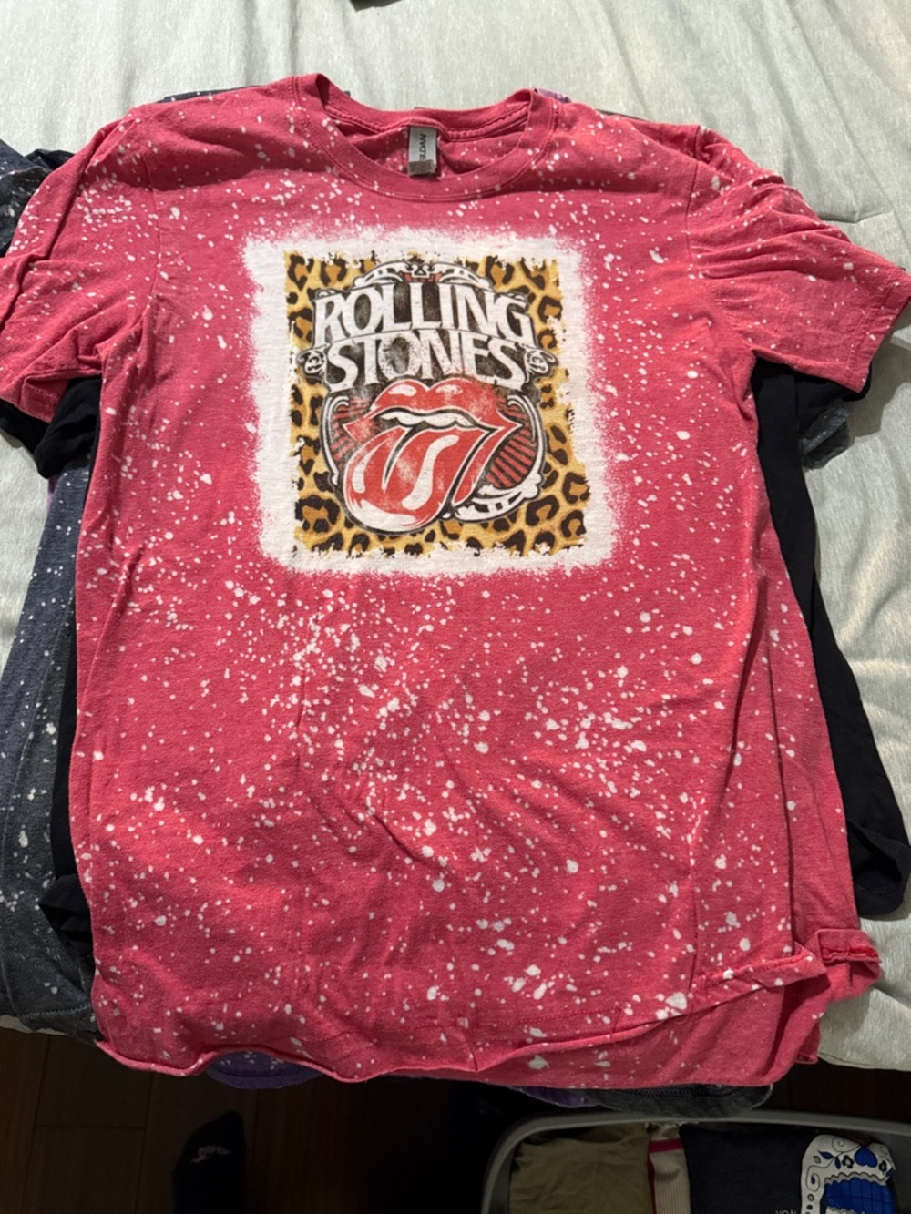 the Rolling Stones Pink Bleached Graphic Tee with Leopard Square